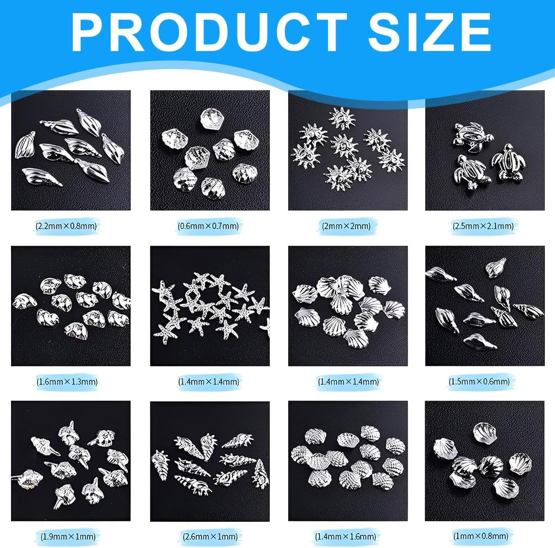 Tomedeks 2 Boxes 3D Nail Charms,Gold Silver Nail Stuff,3D Metal Nail Charms,Nail Art Charms,Summer Beach Charms,Nail Gems,Assorted Styles,Girls Nail Art DIY Accessories image number 3