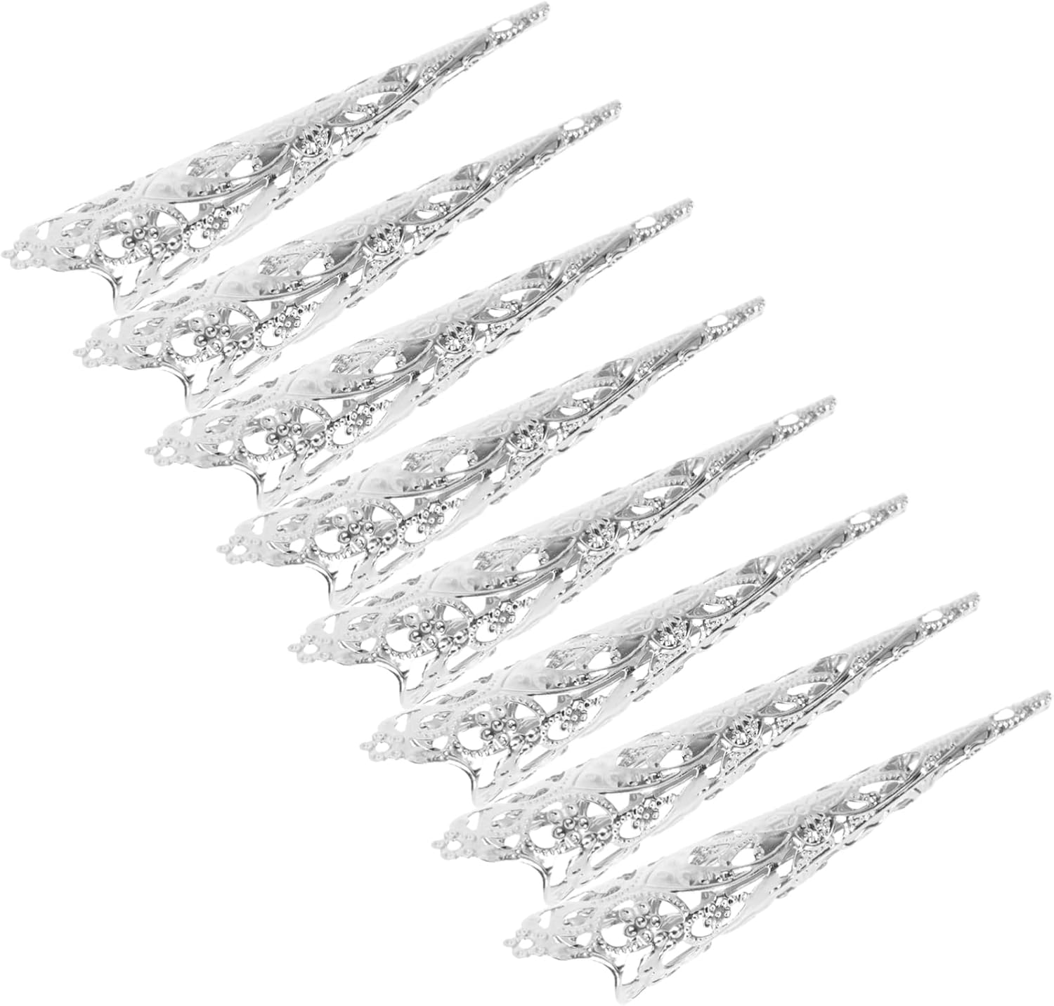 WOONEKY Queen Fingernail Nail Rings Set 8Pcs Gold Long 12Cm Classic Style Finger Tip Accessories for Cosplay and Fashion image number 1