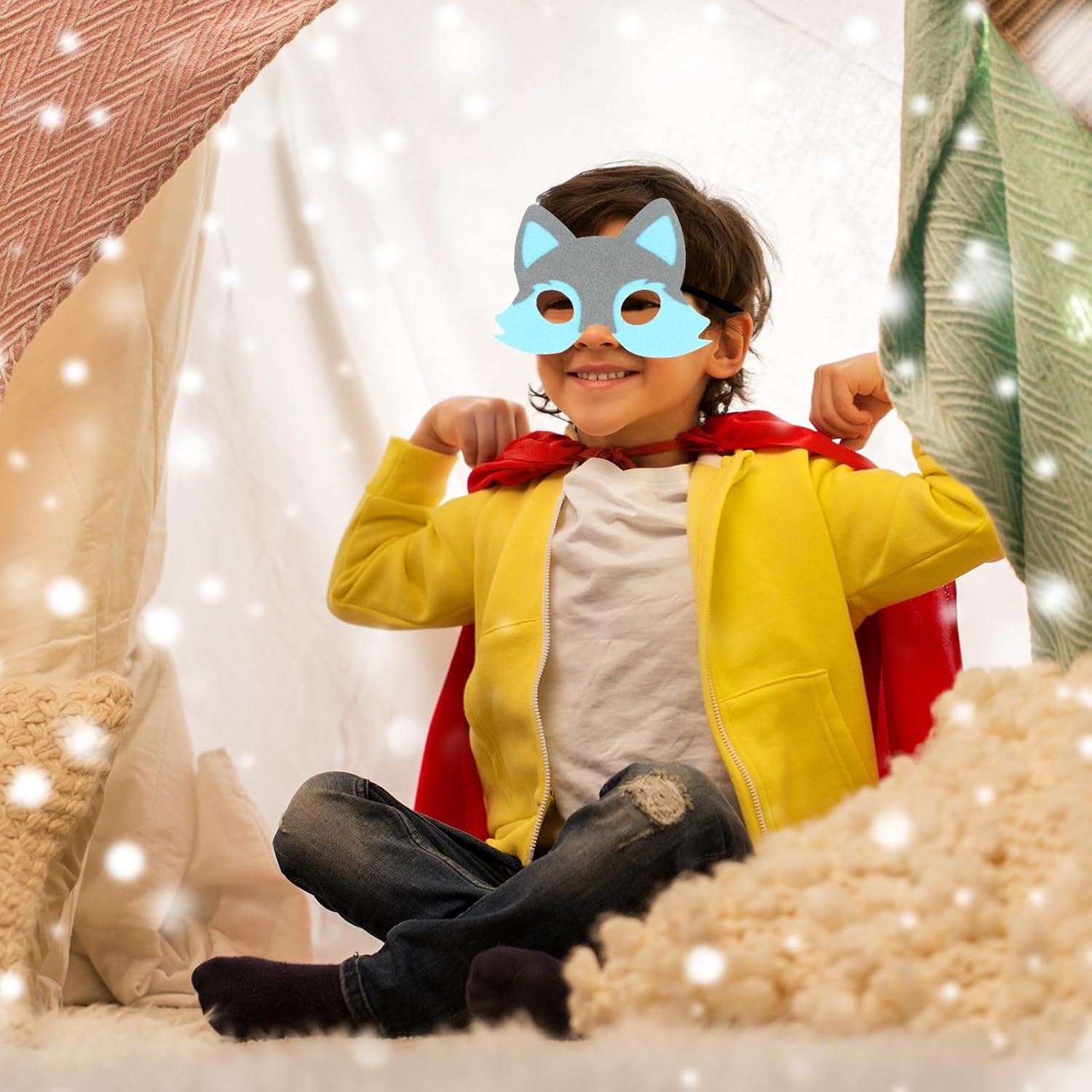 Little Red Riding Hood and Big Bad Wolf Masks Costume, 5Pcs Half Face Felt Masks for for Toddlers Kids Classroom Activities, Bedtime Storytelling, Costume Parties image number 3