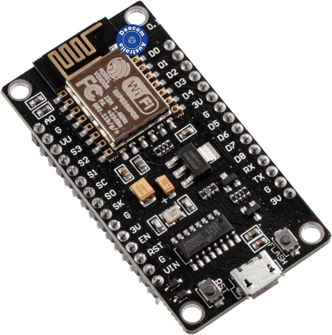 ESP8266 Node MCU CH340 Wifi Module 32-Bit 4MB Flash 80Mhz Micro USB 802.11 B/G/N (4)