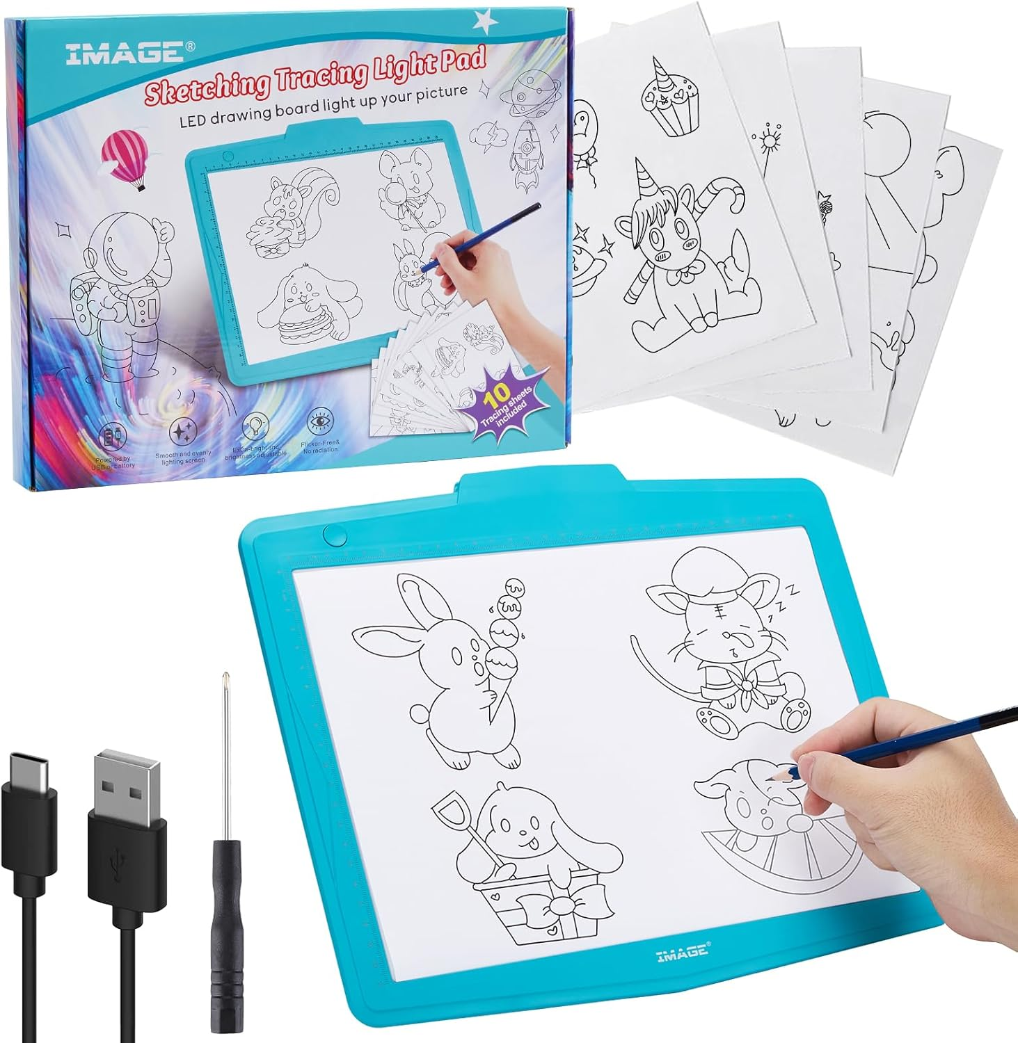IMAGE A4 LED Artcraft Tracing Light Pad, Blue, 21X21X1Cm, ABS Material, Battery/Usb Powered, Light Box for Drawing, Sketching, Animation image number 5