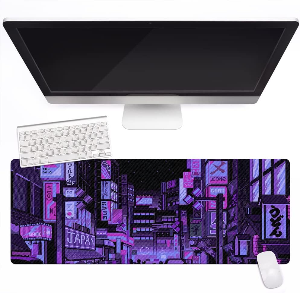 Dark Purple Japanese Anime Retro Vaporwave Mouse Mat Computer Lap Desk Anime Mouse Pad Kawaii Large Gaming Pad for Keyboard QDH image number 1