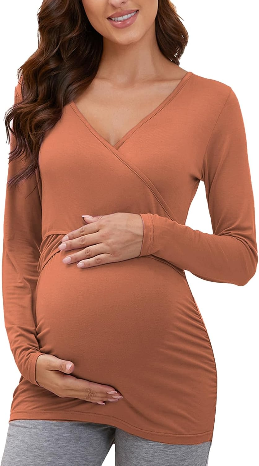 Glampunch Women'S Maternity Dress Side Ruched Flying Sleeve Midi Bodycon Pregnancy Dress
