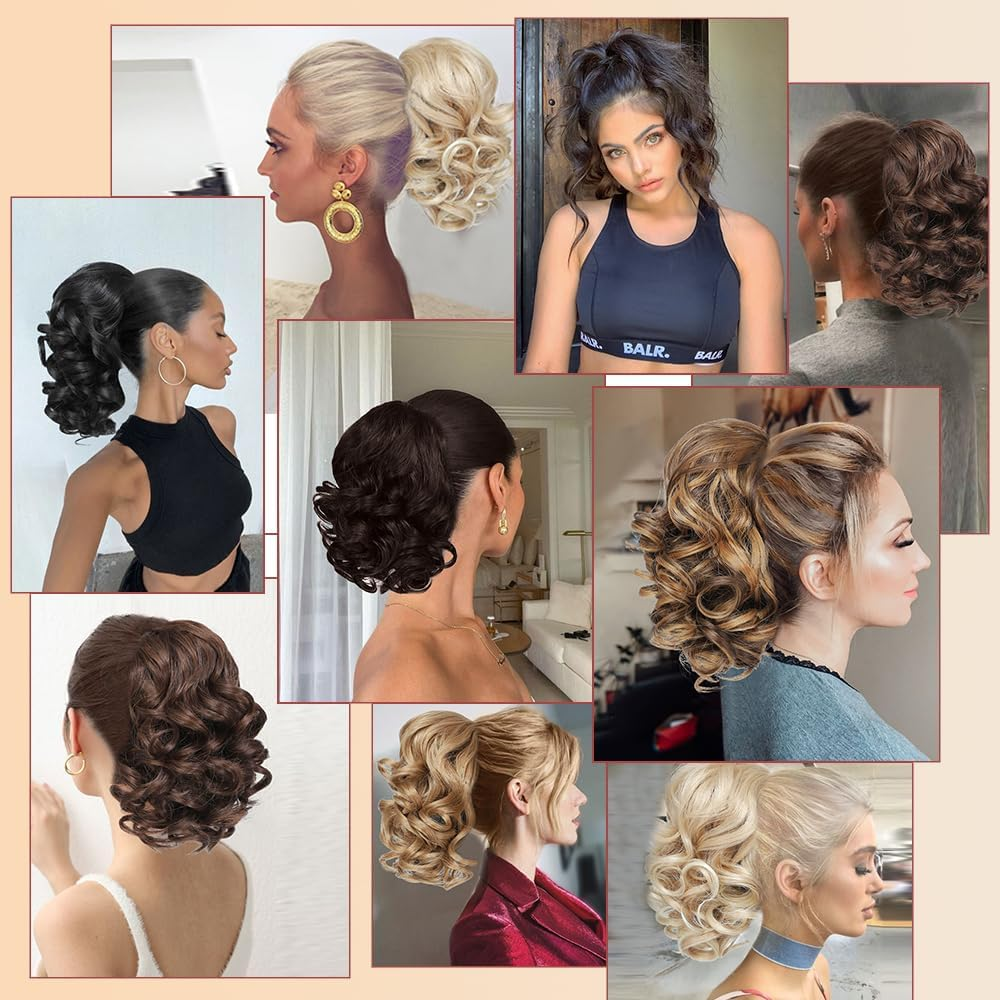 PORSMEER Ponytail Hairpiece with Drawstring, Short Wavy Braid Extension Hair Extensions, Synthetic Wavy Hair Extensions, Clip-In Ponytail, Silver-Grey for Women, 26 Cm image number 4