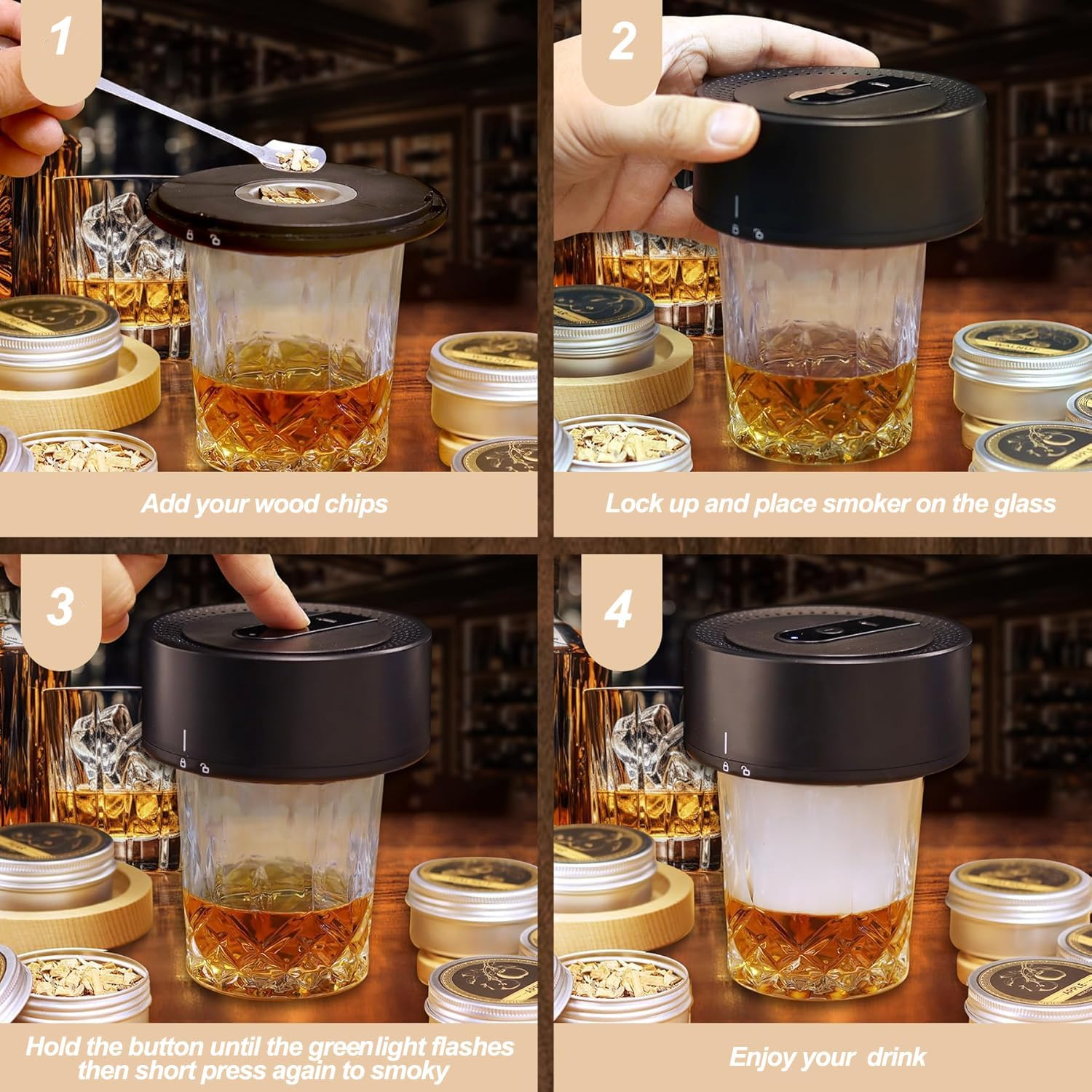 Electric Whiskey Smoker Kit Built-In Lighter,Electric Cocktail Smoker Kit with 6 Flavors Wood Chips,Rechargeable Drink Smoker Kit,No Butane Needed,Bourbon Whiskey Gifts for Men,Dad,Husband Birthday image number 6