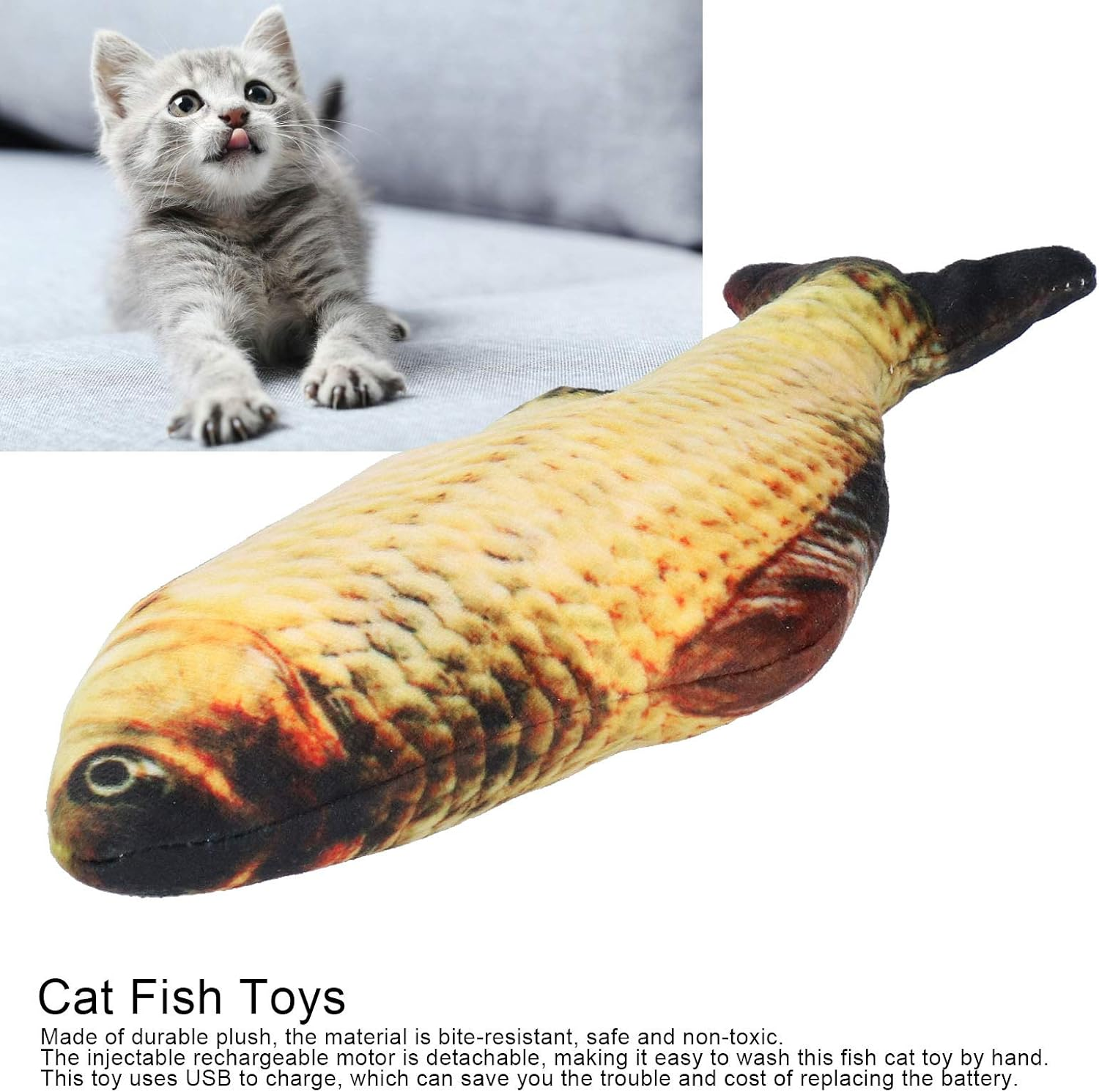 Electric Flopping Fish - Bite-Resistant Catnip Toy, Durable Kicker for Pet Activity - USB Charging (Grass Carp) image number 6