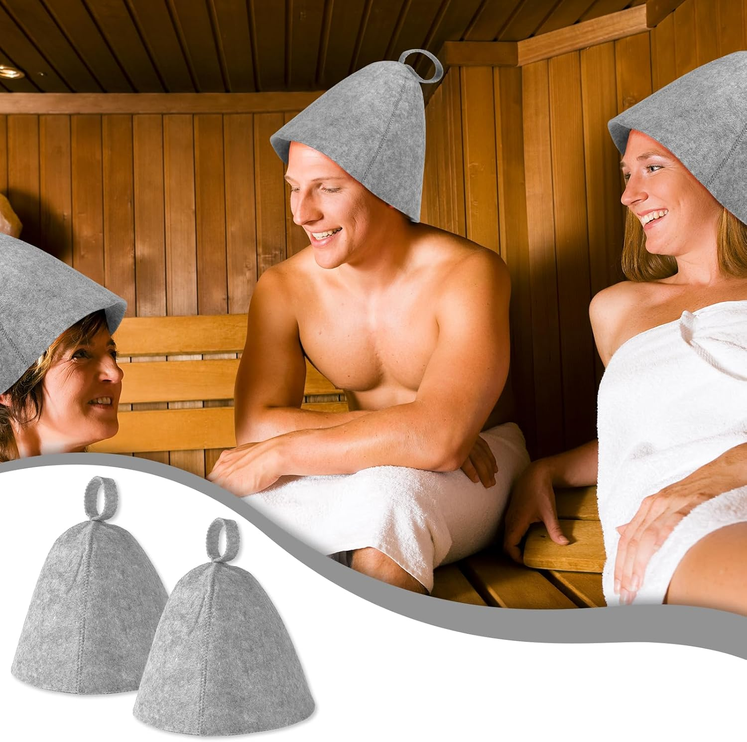 Lasuroa 2Pcs Sauna Hats, Felted Sauna Hat Banya Sauna Cap Steam Russian Sauna Cap Felt Sauna Hat Set Steam Bath Shower Sauna Accessories Universal for Women Men (Grey)