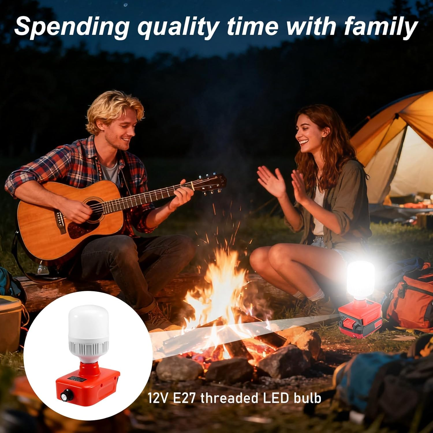 Battery Lamp for Einhell 18 V Battery, 12 W LED Work Light with E27 Bulbs Adjustable Brightness 150-1300LM Spotlight, Wireless Work Spotlight for Construction Sites and Outdoor Camping Emergency image number 1