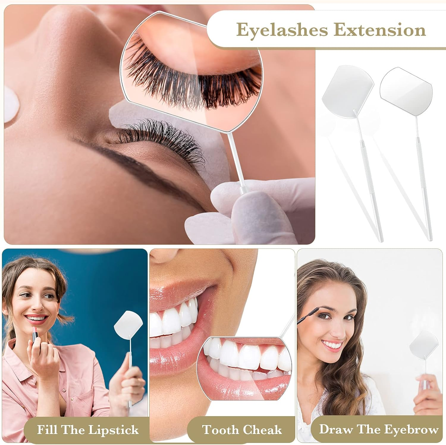 2 Pieces Lash Mirror for Eyelash Extensions Large Square Stainless Steel Eyelash Mirror Lash Tools(White) image number 4