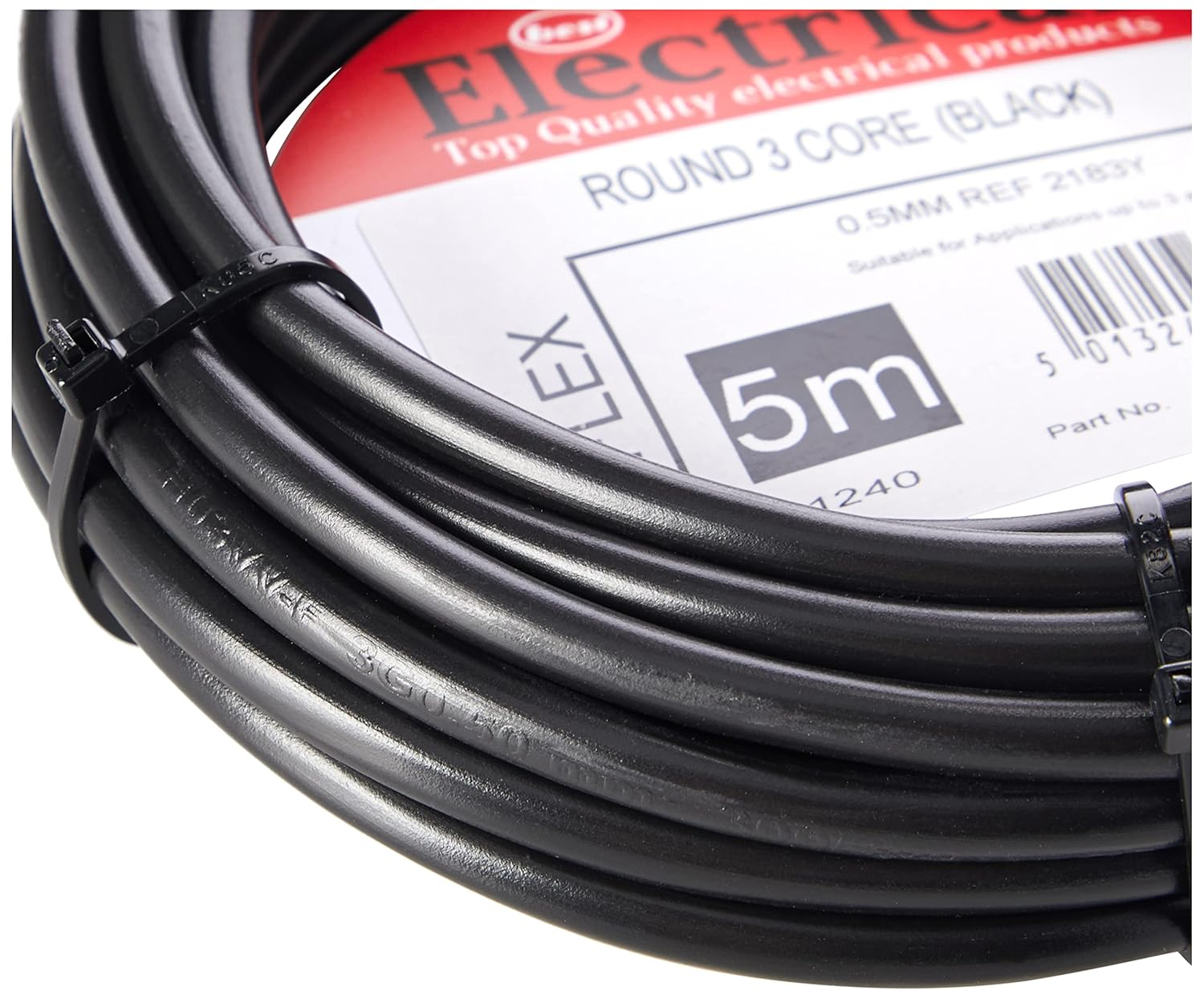Bulk Hardware BH01494 0.5Mm 3 Core Cable 2183Y, 5 Metres, Black, White, 5 Metres image number 3