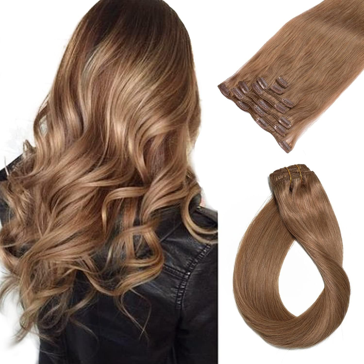 Ubetta Weft Hair Extensions Human Hair, Blonde Sew in Hair Extensions Real Human Hair, 16 Inch 100G Hand Tied Weft Hair Extensions Human Hair Weave Bundles for Women