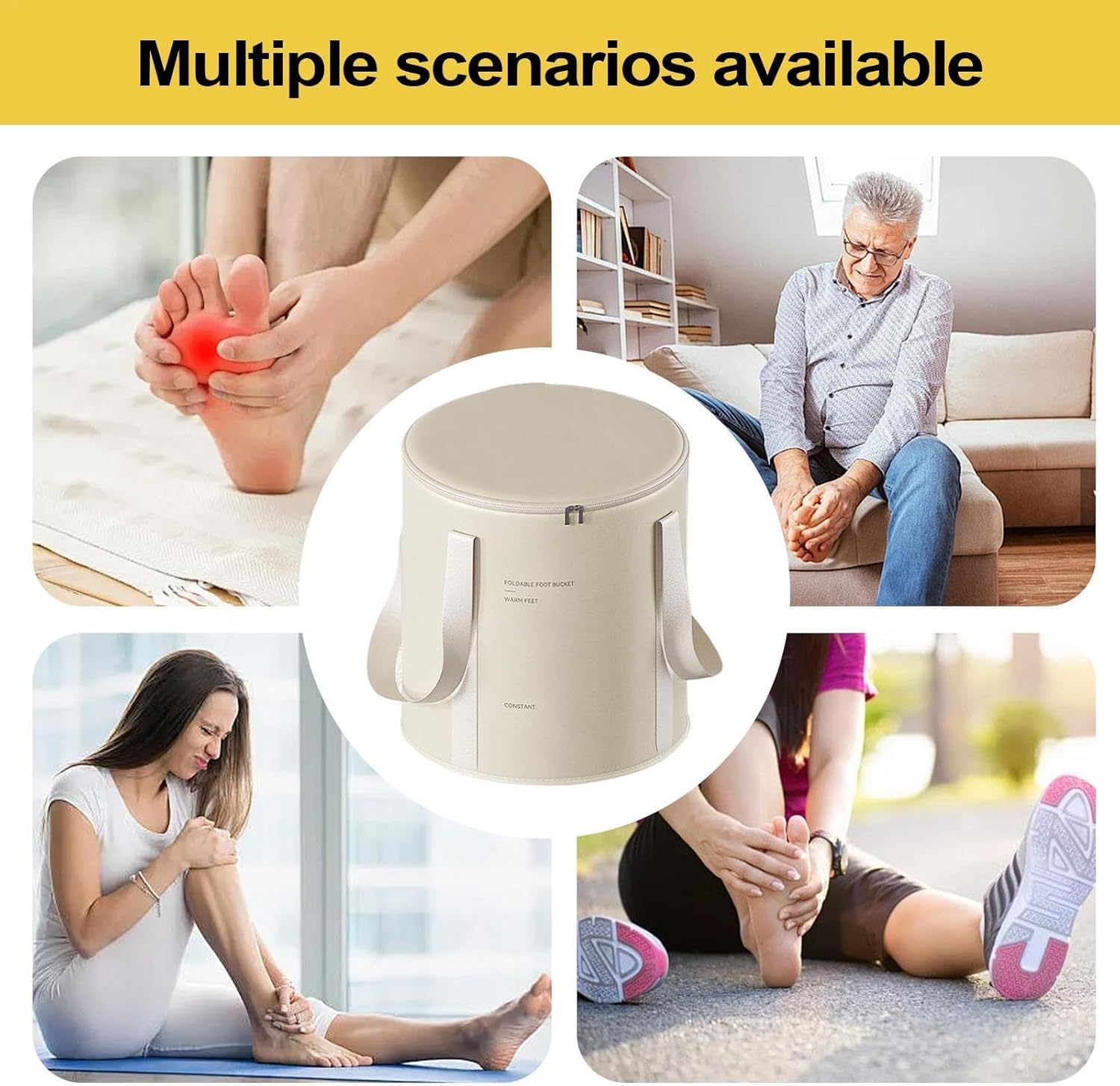 Feet Soaking Tub, Folding Portable Foot Bath, Spa Bucket Waterproof Container and Non-Slip Base for Circulation Care Cleaning Shower Travel