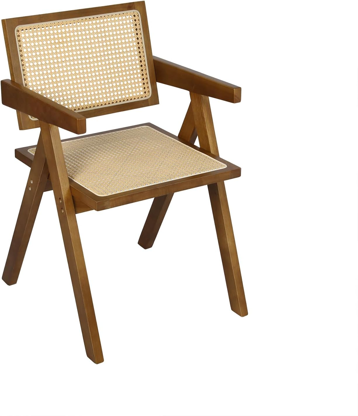 LEVEDE Dining Chairs Solid Wood, Wicker Chairs with Breathable Rattan Mesh Seat, Casual Reading Seat, Home Furniture for Dining Room, Living Room, Courtyard, Cafe, Camping (Walnut Brown)