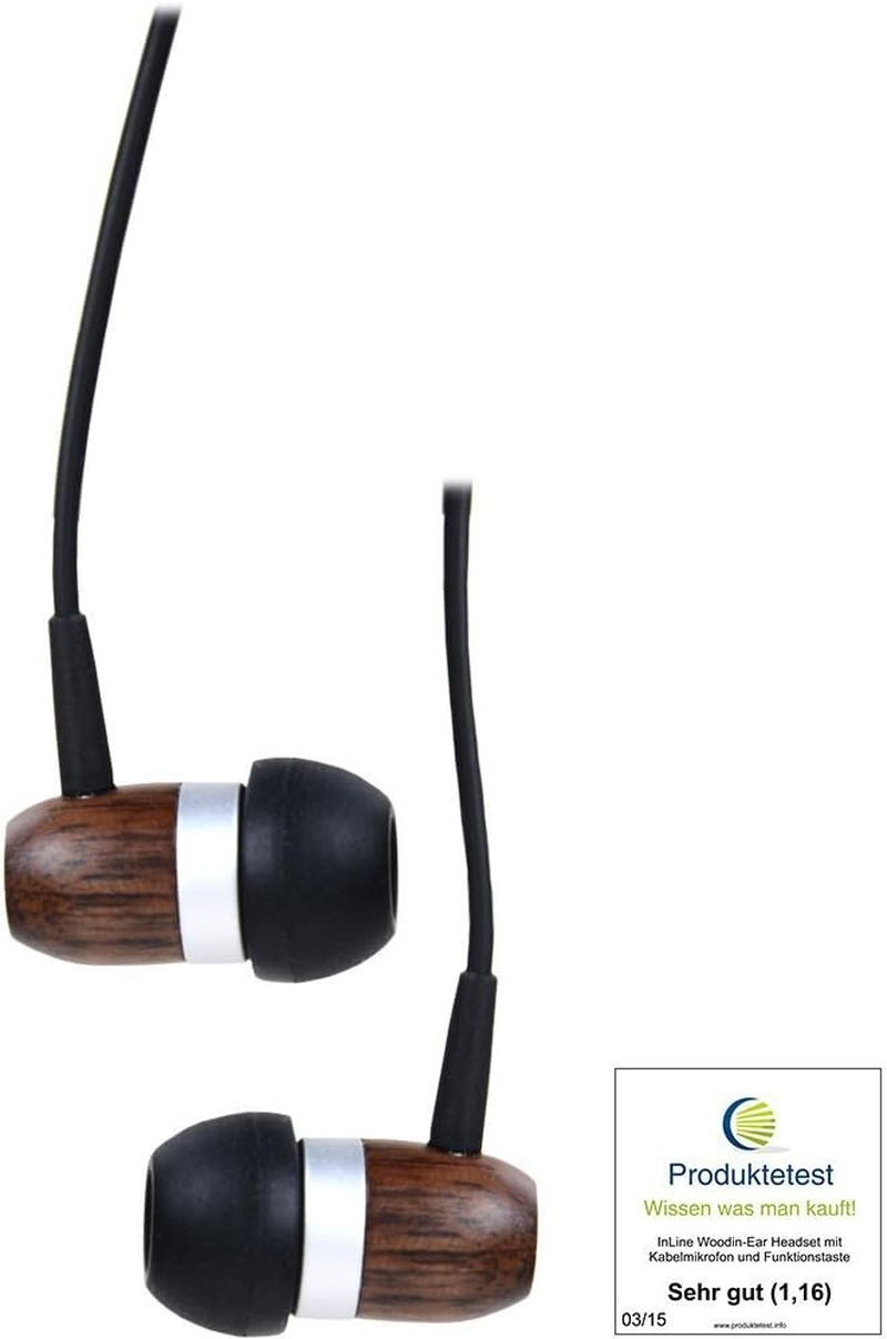 Inline 55357 WOODIN In-Ear Headset with Cable Microphone/Function Button Walnut image number 3