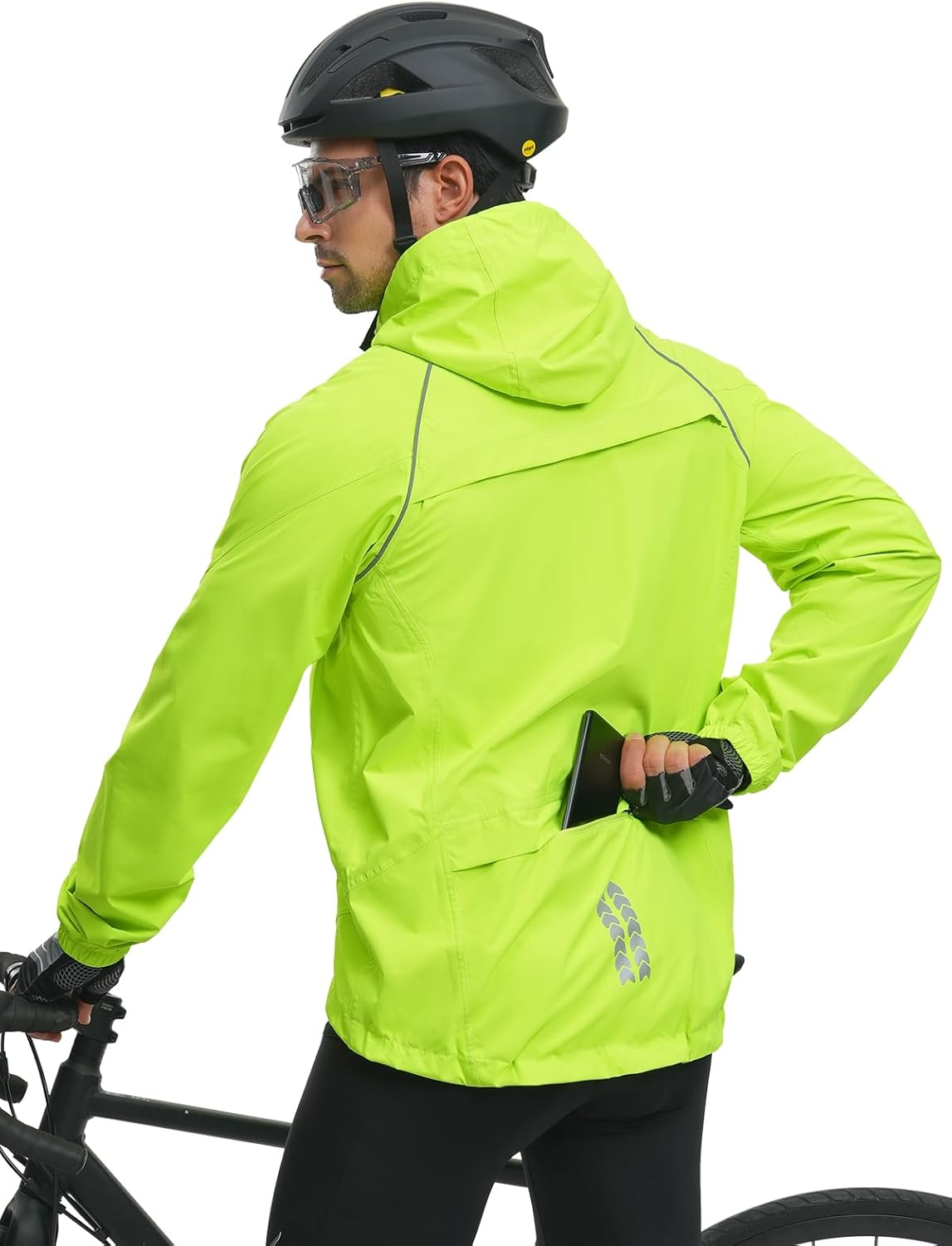 BERGRISAR Men'S Cycling Rain Jacket Waterproof Cycling Windbreaker Bike Bicycle Jacket Running Hood Rain Coat image number 6