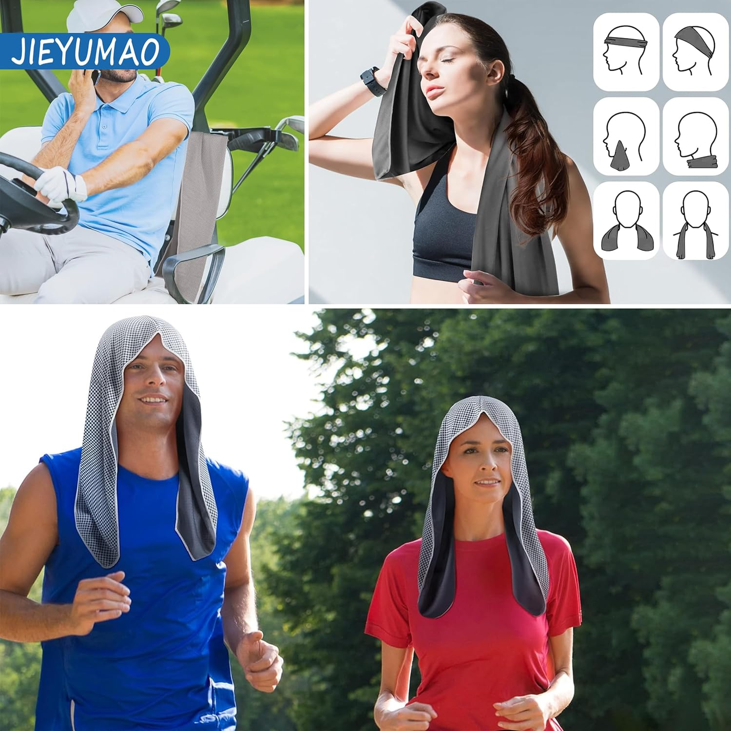 JIEYUMAO 4Pcs Cooling Hoodie Towel, 2 Styles Cooling Towels for Neck and Face, UV Sun Protection Coolin Neck Wraps Ice Sports Towel Lightweight Sport Head Towel for Yoga Running Hiking image number 1