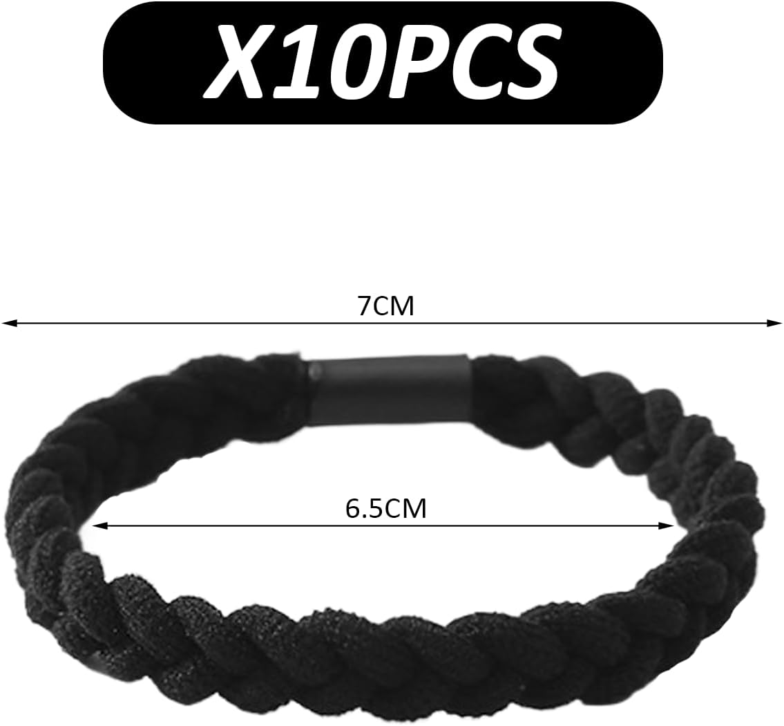Pack of 10 Braided Headbands for Men, Hair Bobbles for Men, Highly Elastic Braided Headbands, Ponytail Solid Hair Bobbles, Suitable for Ponytails and Braids (Black) image number 4