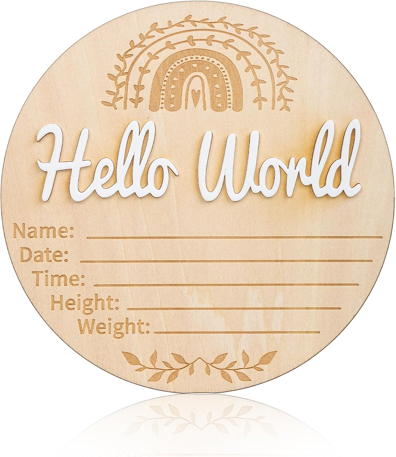 NQEUEPN Baby Announcement Sign, 5.91X5.91In Hello World Newborn Sign Wooden Baby Name Information Sign Birth Announcement Cards for Newborn Baby Wall Decoration Shower Nursery (Rainbow Pattern) image number 2