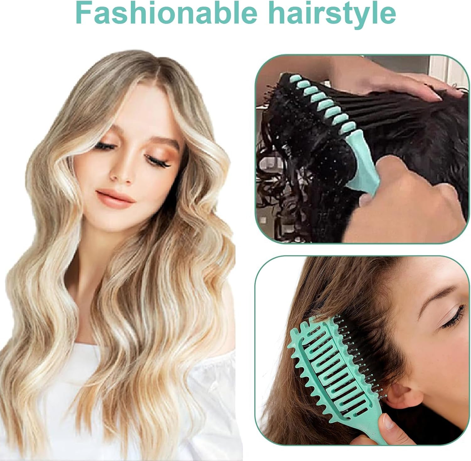 Curls Hair Brush, Curly Hair Brush, Brush for Curls & Curl Defining Brush, Hair Brush for Curls without Pulling, Curling Brush for Thick/Thin Hair - Green & Beige image number 2