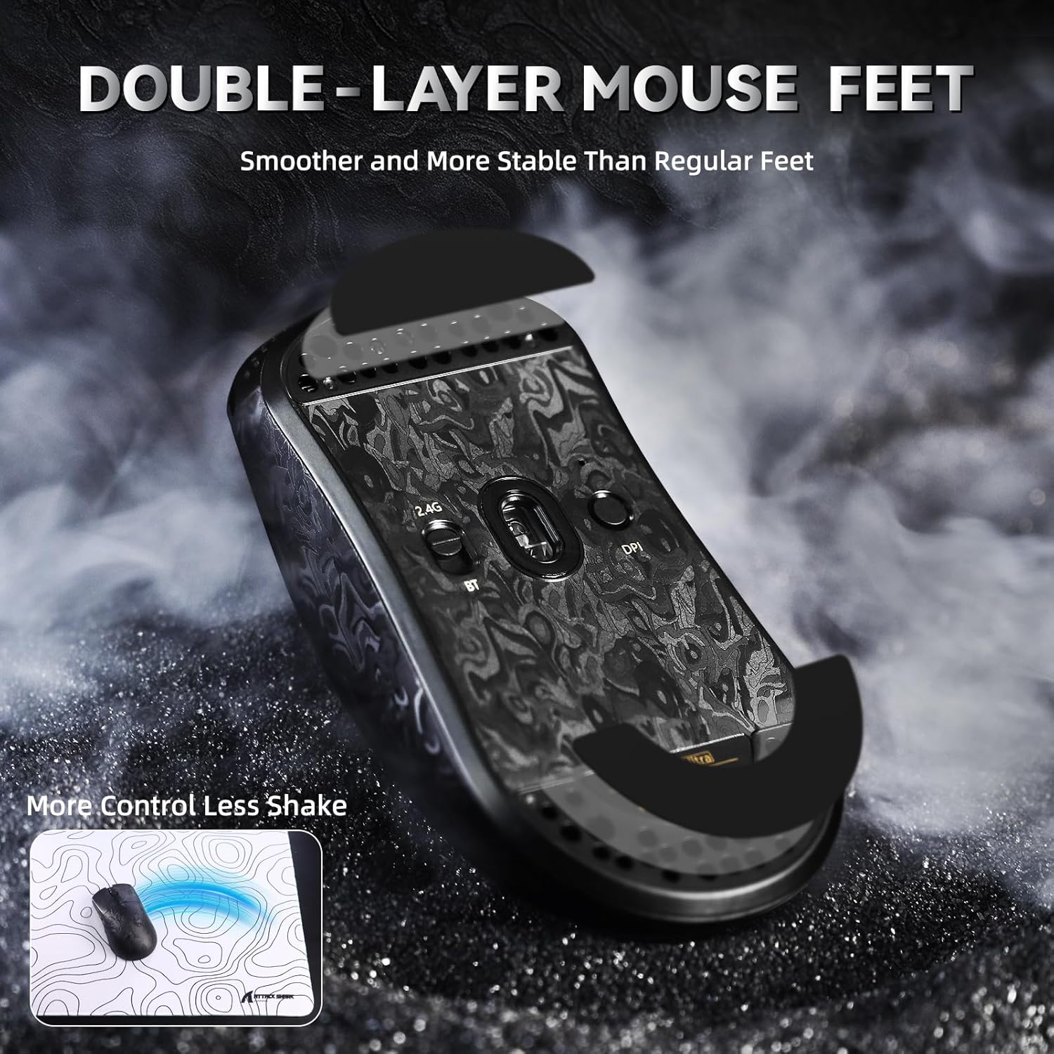 ATTACK SHARK R11 Ultra 8K Carbon Fiber Wireless Gaming Mouse with 42000DPI-PAW3950 MAX Sensor-49G Lightweight,Nordic 52840 MCU Chip,Wired/Bt/2.4Ghz Programmable,Rgb Coiled Cable for Pc(Black Ink+Tape) image number 6