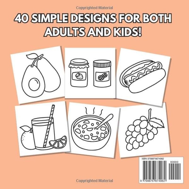 Food & Snacks Coloring Book: Bold & Easy Designs for Adults and Kids image number 1