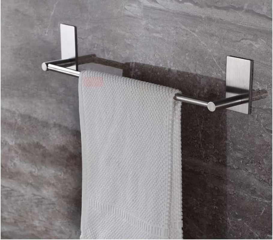 Self Adhesive Bathroom Towel Bar- Stainless Steel Bath Wall Shelf Rack Hanging Towel Stick on Sticky Hanger Contemporary Style, NO Drilling (Brushed Nickel) (20.4 Inch) image number 3
