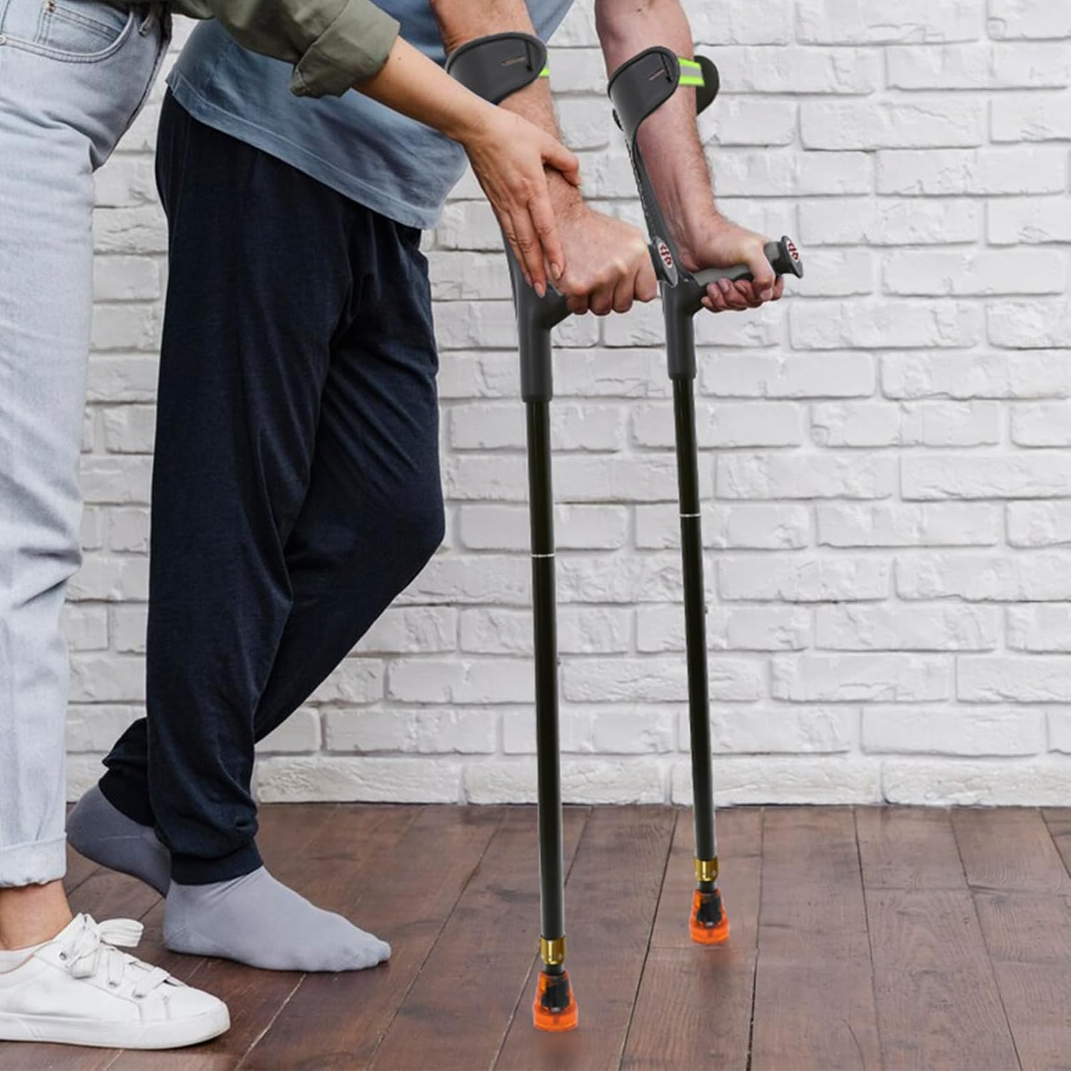 Folding Elbow Crutches for Adults Women Men,Lightweight Height Adjustable Crutches with Comfy Handle, Ergonomic Grip Forearm Crutches,With Non-Slip Base Mobility and Walking Aids (Black, 2 Unit) image number 4