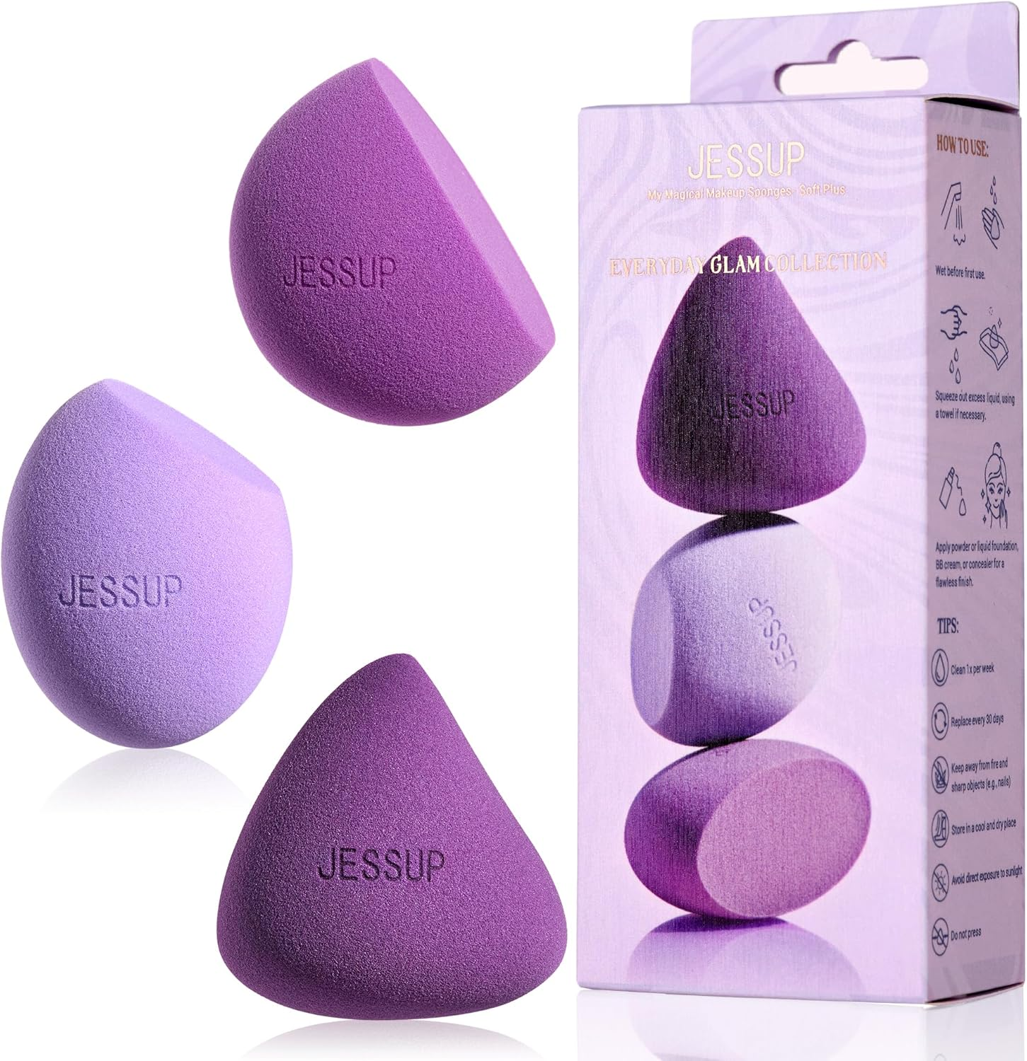 Jessup Makeup Sponge Set, 3Pcs Make up Sponges for Face Foundation Concealer Contour and Blusher, Purple SP017 image number 1