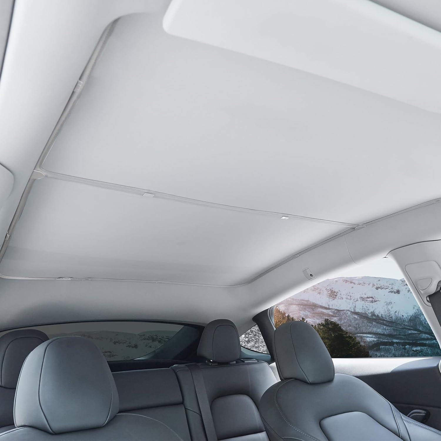 Tesla Model Y Sunshade Roof(2025+ Juniper) - Reflective Roof Cover, UV Block | No-Sag Fit, Upgraded Clip System, Easy Install, Blackout Privacy, Summer Cooling, Lightweight Foldable Storage image number 5