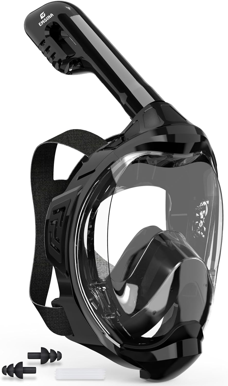 Emsina-Full Face Snorkel Mask Adult the Perfect Snorkeling Gear for Adults and Kids, Upgrade Dry Top Breathing System-New Flowtech Design- Foldable Panoramic View, anti Leak&Fog