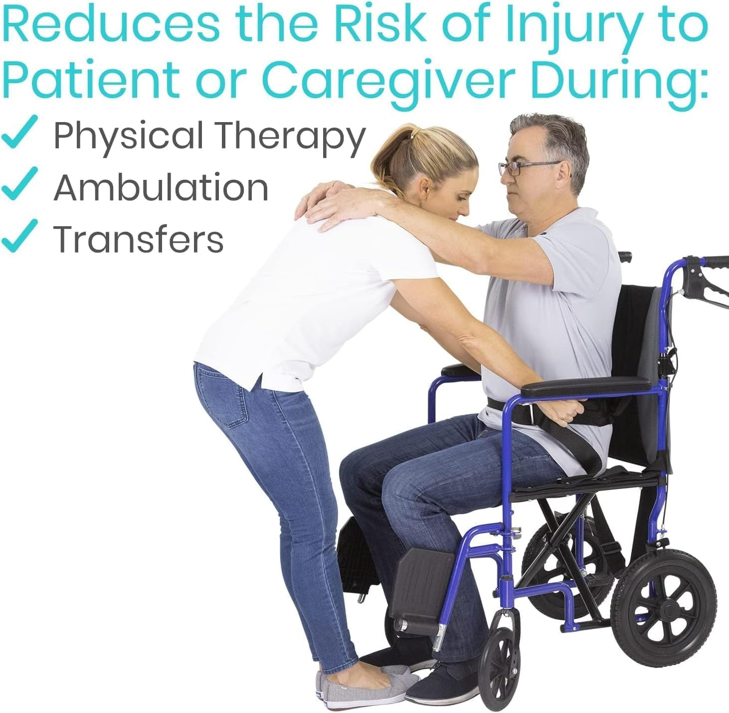 Gait Belt (300Lbs) Transfer Belt with Handles - Medical Nursing Safety Patient Assist - Bariatric, Elderly, Handicap, Physical Therapy, Lumbar Supports - PT Gate Strap Quick Release Metal Buckle, Grabbing Teeth