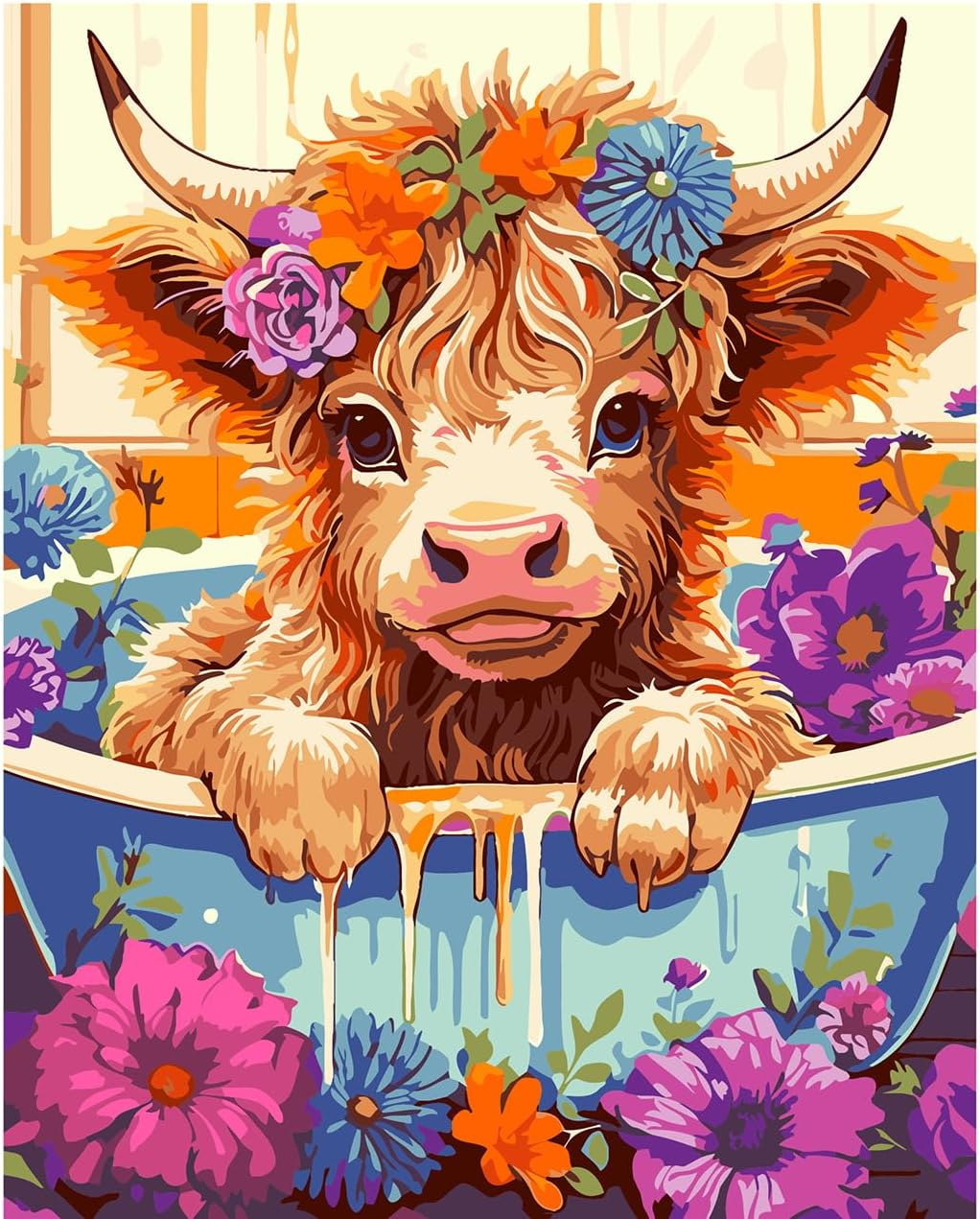 Paint by Number for Adults. Bathing Cows Paint by Numbers for Adults Beginner Drawing Paintwork with 3 Paintbrushes Paint Canvas Oil Painting 16&rdquo; X 20&rdquo;