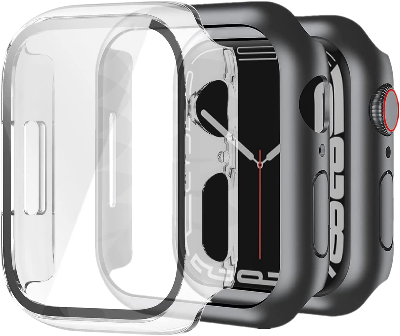 [2 Pack] Tempered Glass Screen Case 41Mm for Apple Watch Series 9 8 7, Full Coverage Screen Protector Protection All-Around Surround Overall Cover for Iwatch Series 9 8 7 41Mm (Black+Clear) image number 2