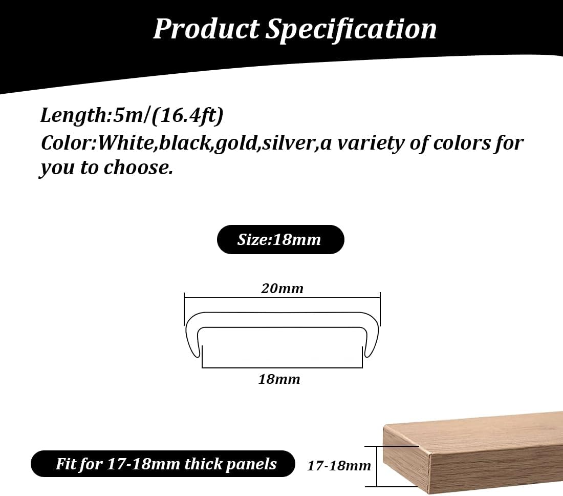 U-Shape Furniture Edge Banding, 5M Flexible Peel and Stick Edge Banding, Self Adhesive Edge Banding, DIY Furniture Edge Trim for Table, Cabinet, Furniture Restoration (18Mm,Silver) image number 5