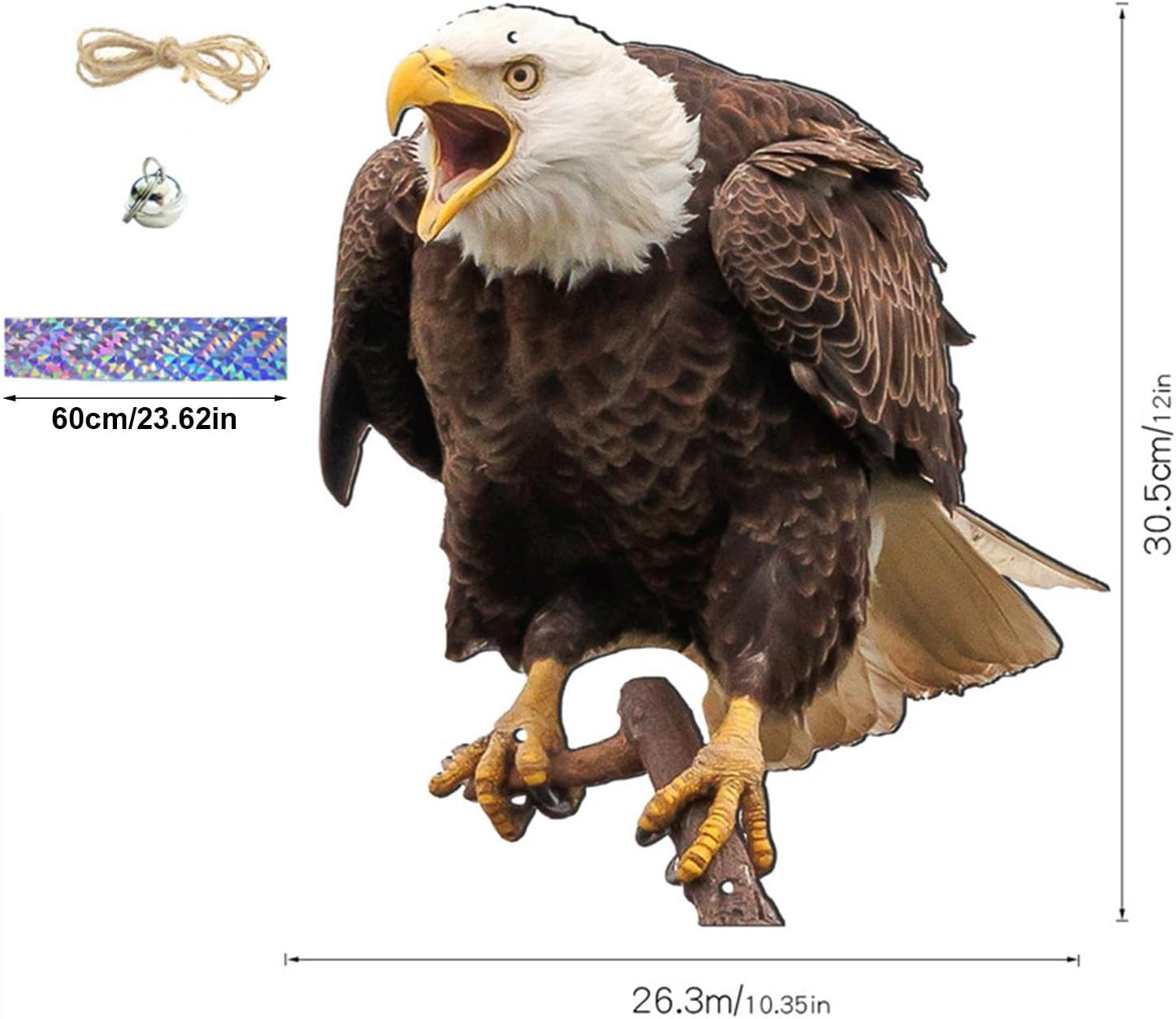 2 Pieces Hanging Hawk Bird Scarers for Gardens, Farm Protector Bird Scarer with Deterrents Reflective Tape, Pigeon Deterrents Scarers Hawk, Hawk Decoy to Scare Birds Away from Garage Home Roofs Ponds - C image number 2