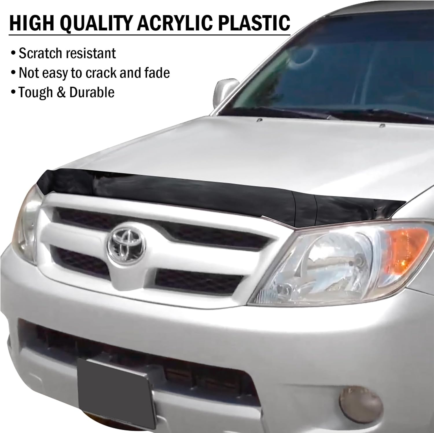 SUERAUTO4X4 Bonnet Protector for Toyota Hilux N70 2005-2011 SR5 SR Workmate Vigo Accessories, Tinted Black Smoked Bonnet Stone Guard Protector Trim Cover Car Exterior Injection image number 4