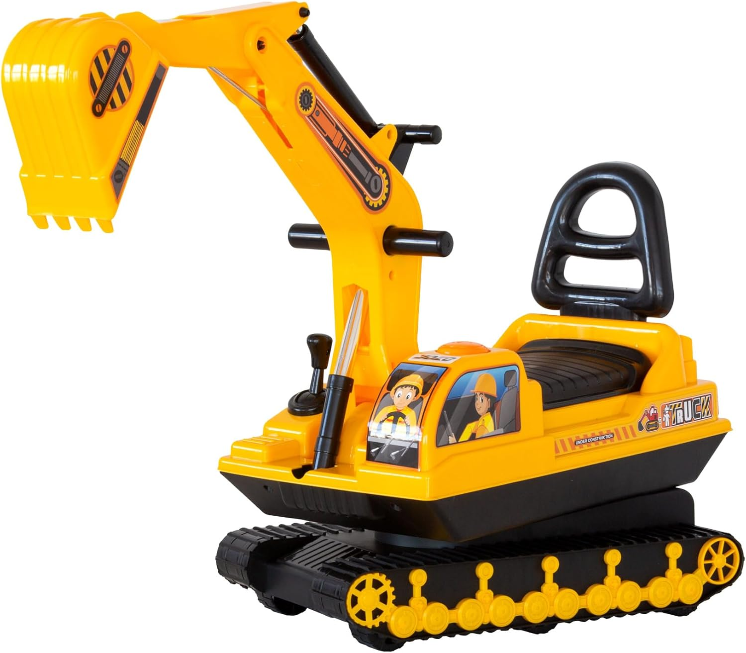Lenoxx Ride-On Excavator Construction Vehicle Toy for Kids Ages 3+ with Manual Digging Arm, Realistic Rotating Body, Wide Stable Tracks & Bright Yellow Design image number 3