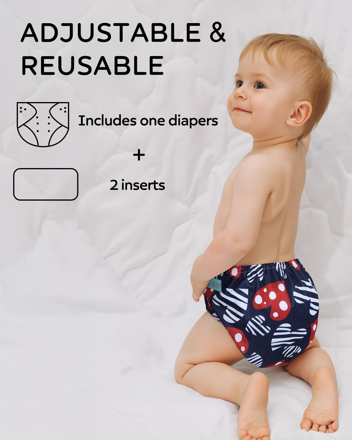 ALVABABY Baby Cloth Diapers One Size Adjustable Washable Reusable for Baby Girls and Boys 1 Pack with 2 Inserts YX-BS109-2TA image number 6