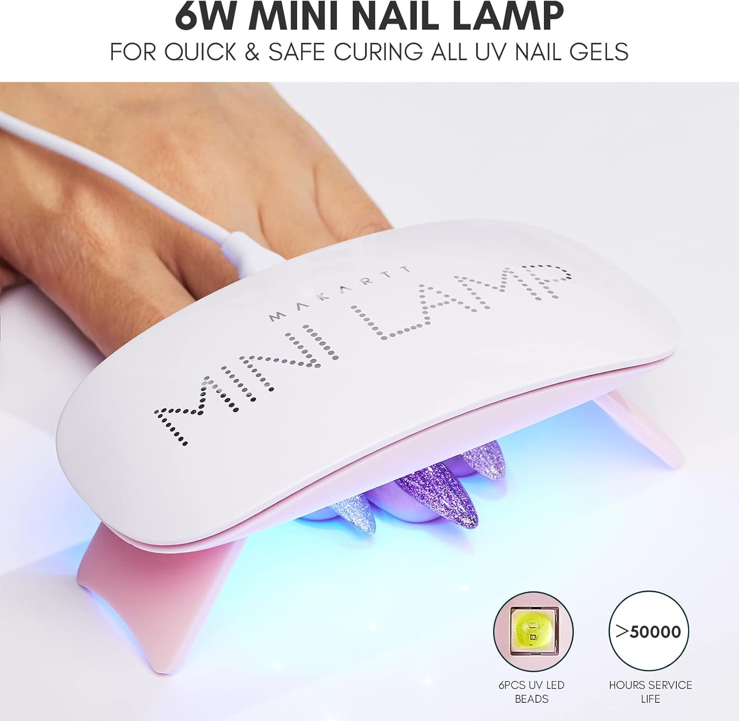 MAKARTT 6W LED UV Nail Dryer Curing Lamp 60S Timer USB Portable for Gel Nails Based Polishes