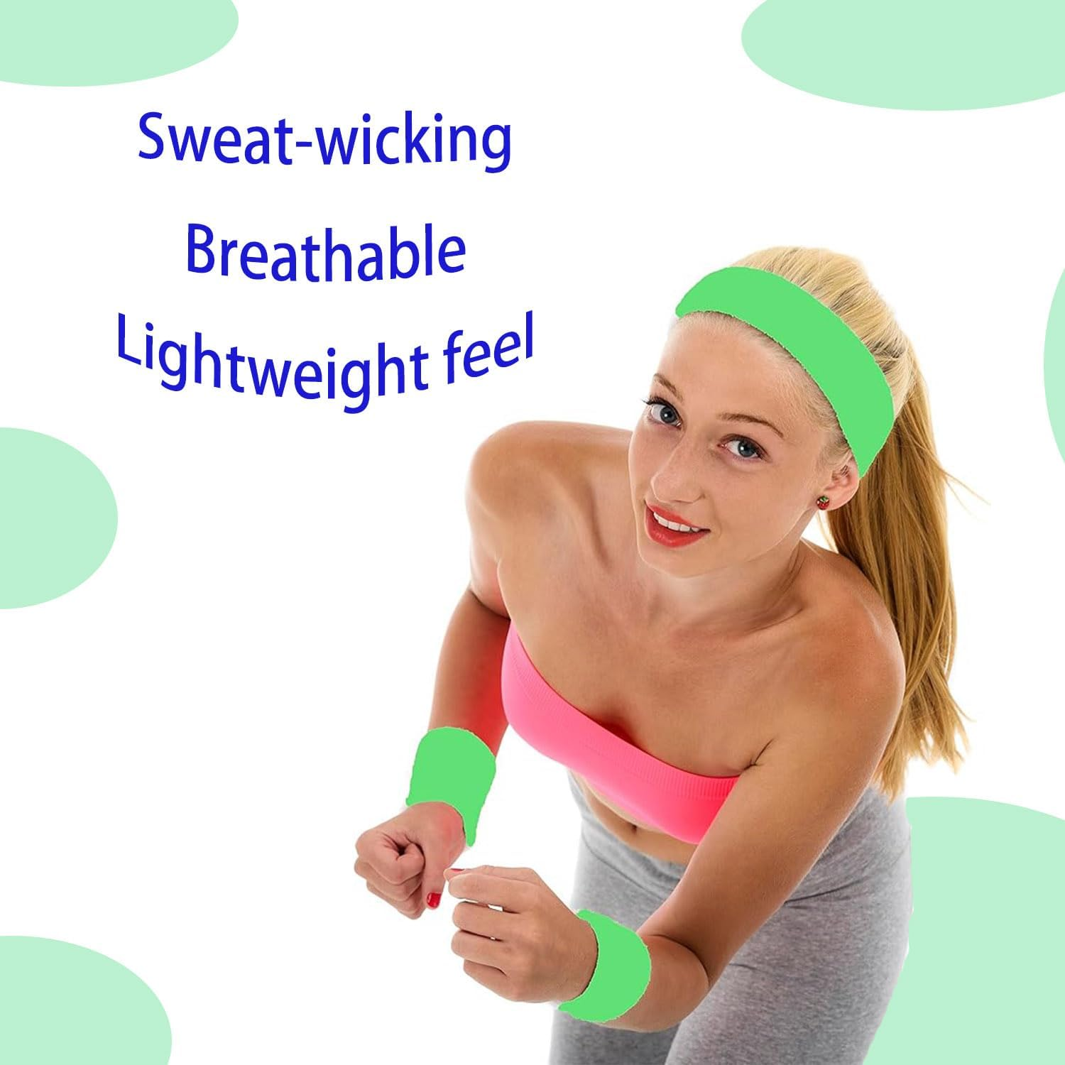 Roczential 15 Pieces Neon Sweatbands Set, Water Absorbent 5 Headbands and 10 Wristbands, Gym Terry Elastic Moisture Wicking Sweatbands for Men and Women Parties (5 Colors) image number 1