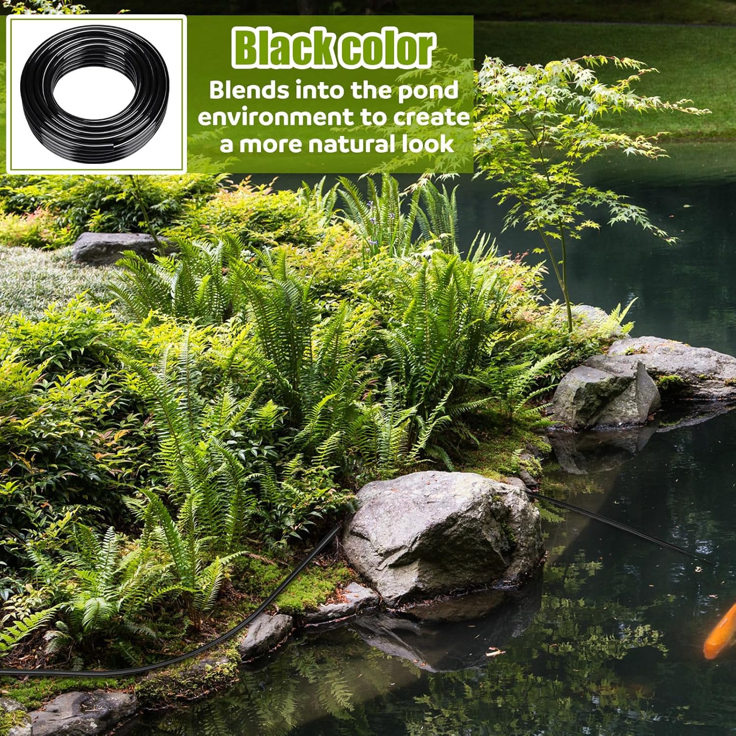 Tondiamo Vinyl Pond Tubing Flexible PVC Tubing, 1/2" ID X 5/8" OD, 50-Feet Length Black PVC Vinyl Tubing Heavy Duty Reinforced Vinyl Hose Tubing for Fish and Plants Protection