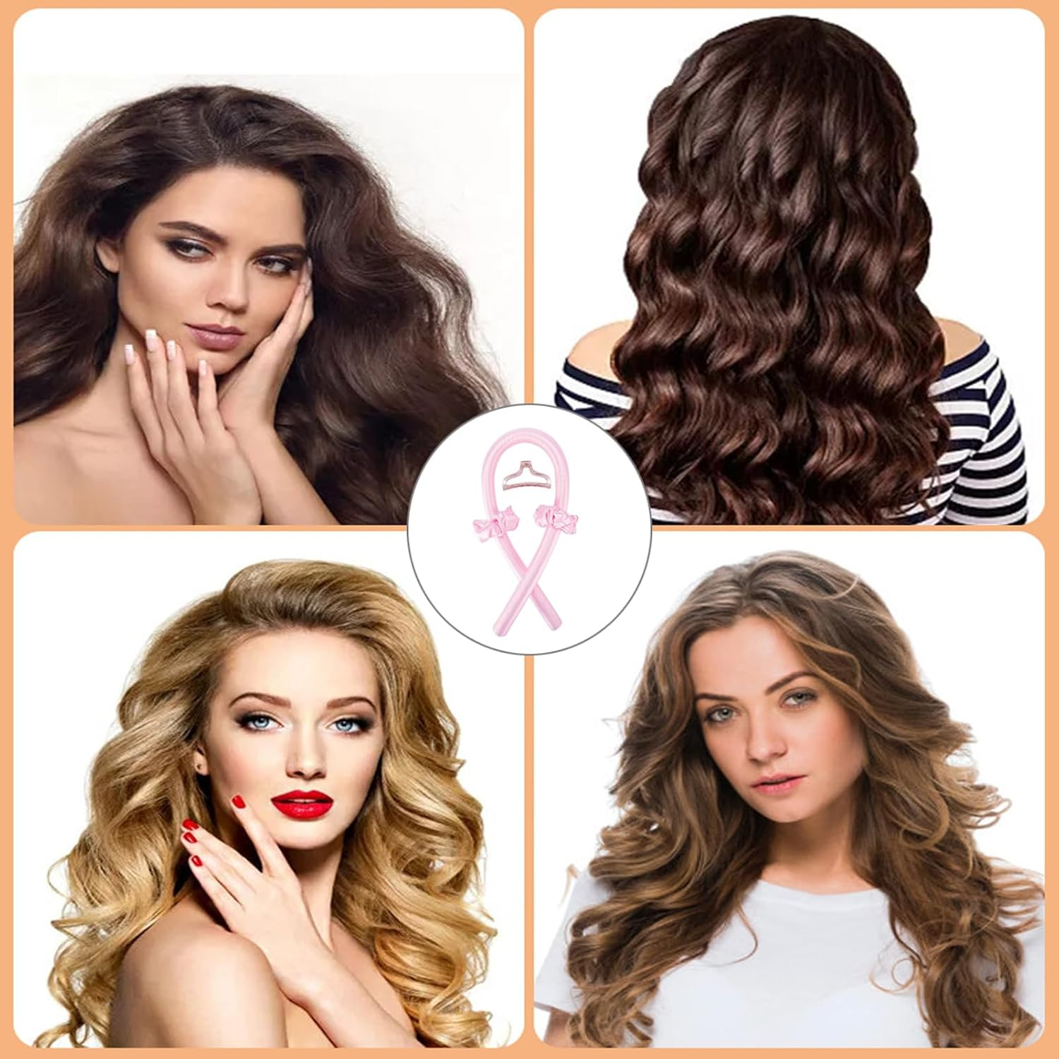 WUDQIJI Curlers Curls without Heat Heatless Curls Band Wave Formers Overnight Curlers Overnight Heatless Hair Curler Overnight with Hairpin for Long Medium Hair (Pink) image number 5