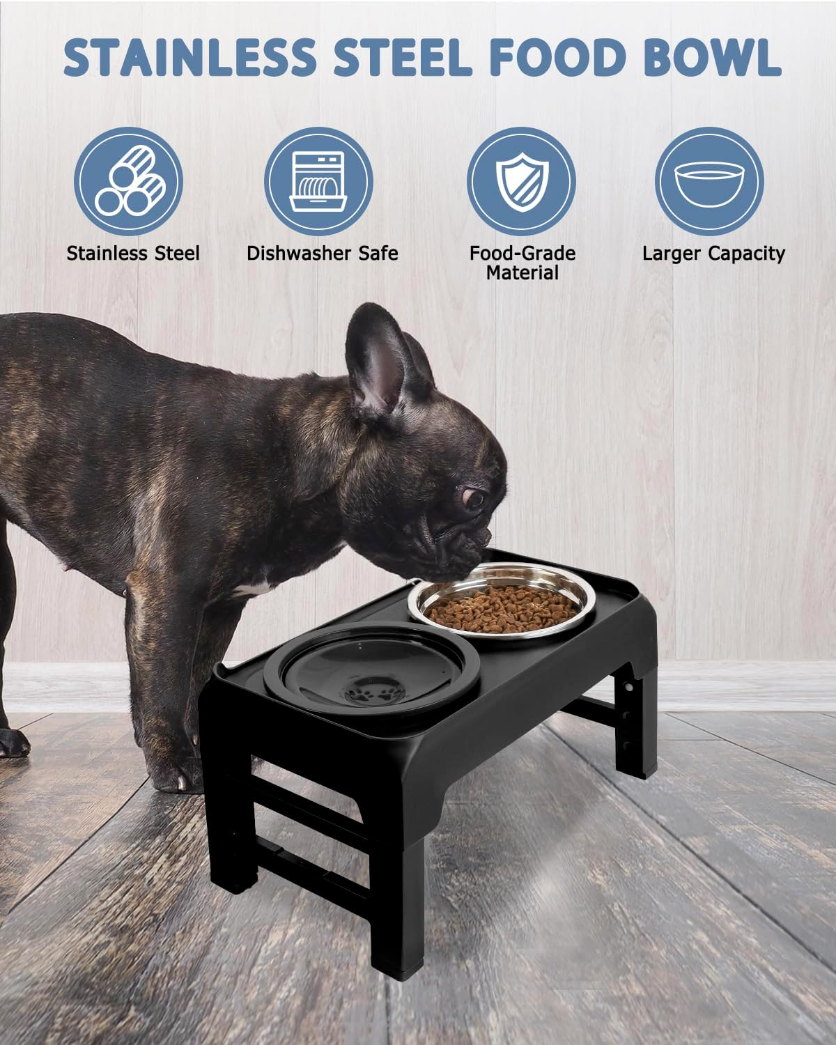 Elevated Dog Bowls, Raised Bowl Stand with No Spill Slow Water Feeder & Stainless Steel Food Dish, Feeding Station with 4 Adjustable Heights for Small Medium Large Dogs image number 6