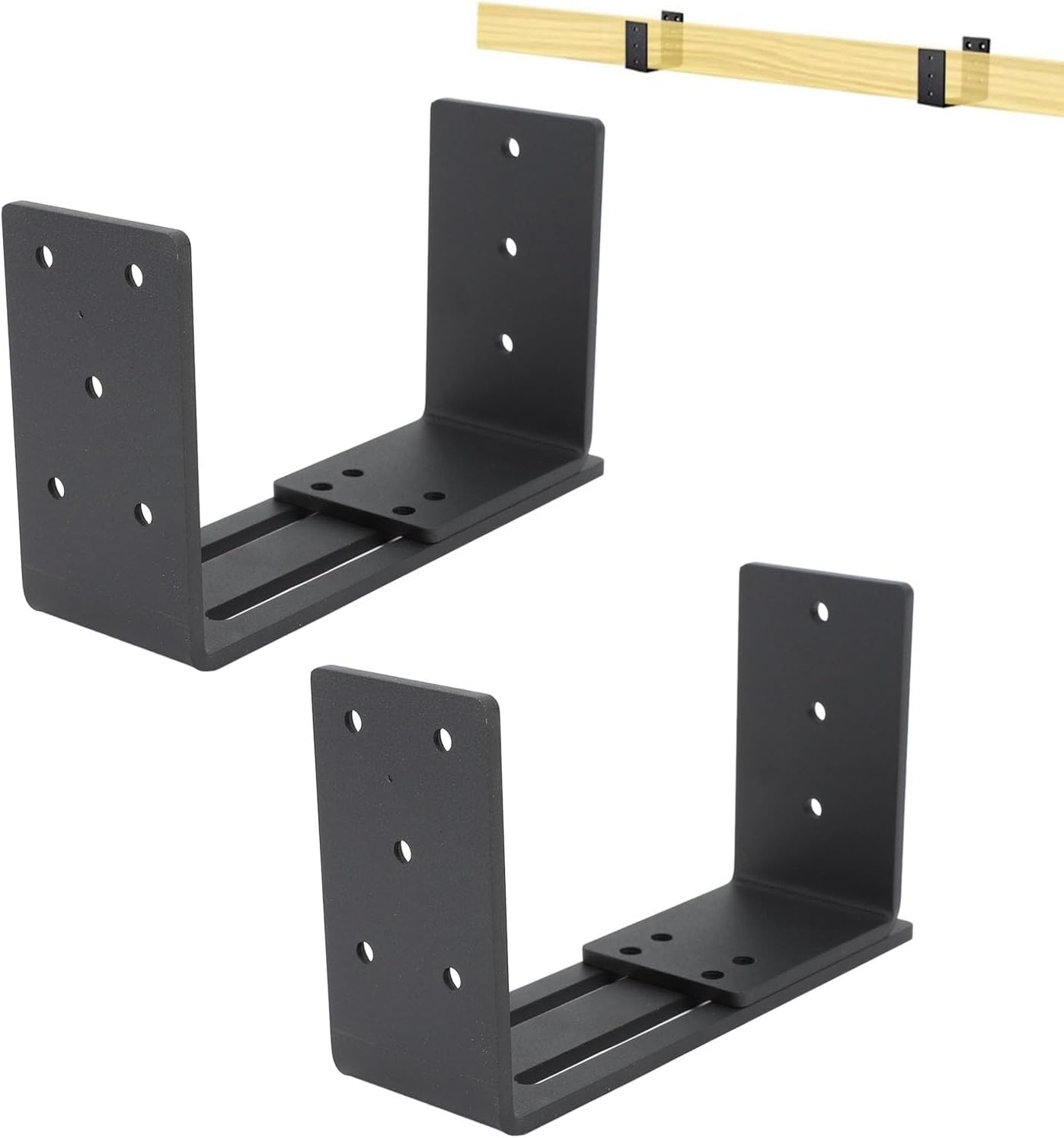 Jiawu Adjustable Door Barricade Brackets, Heavy Duty Drop Open Bar Holder, U Bracket, Black, Carbon Steel, Door Mount image number 1