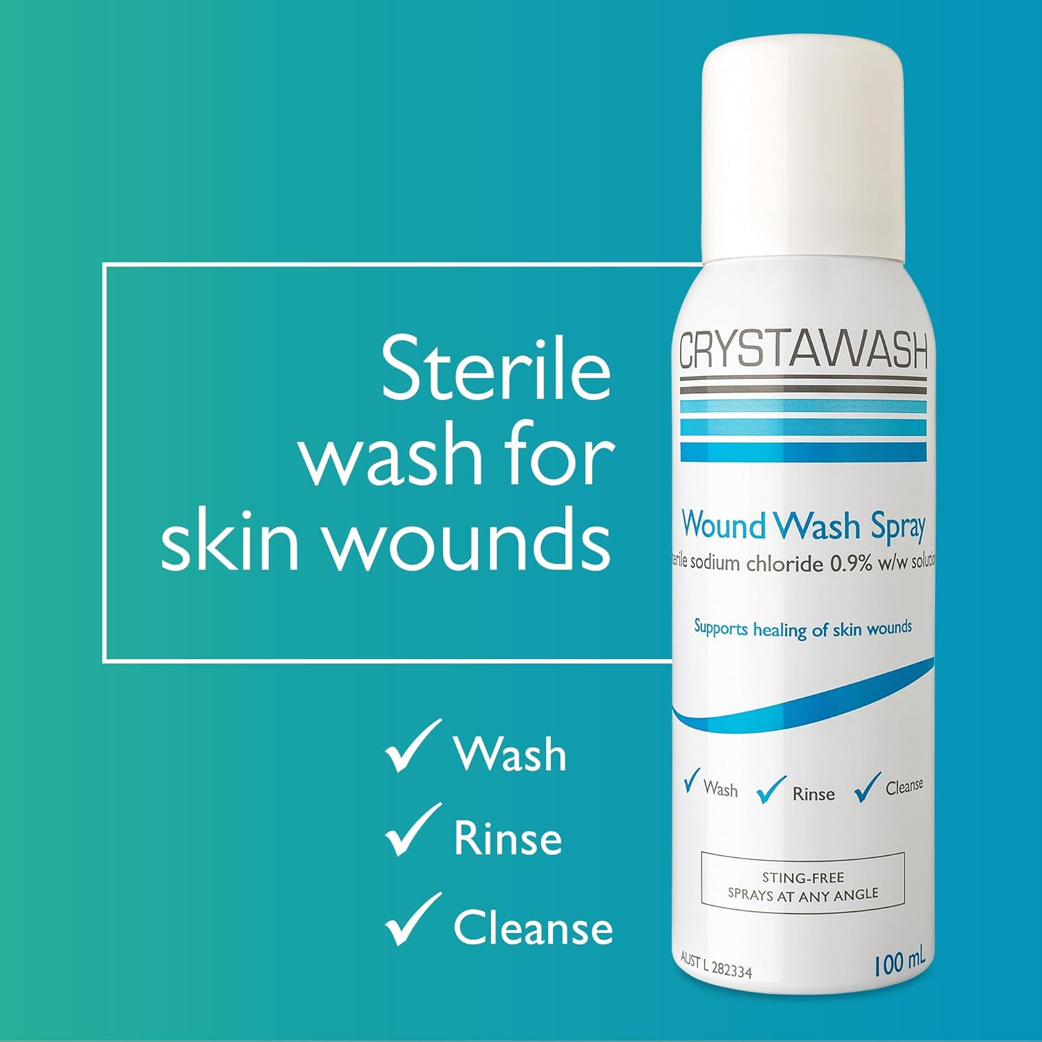 Crystawash Wound Wash Spray - Sterile Saline Irrigation Spray to Wash Minor Skin Wounds. Cuts, Grazes and Scrapes. First Aid Wound Cleaning Spray. 100Ml Bottle image number 2
