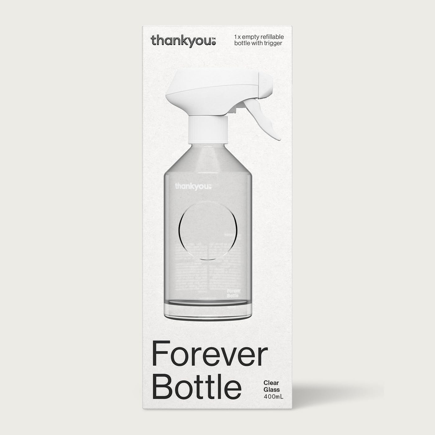 Thankyou Forever Trigger Spray Bottle, Clear Glass, 1 X 400Ml Refillable Forever Bottle with Pump image number 3