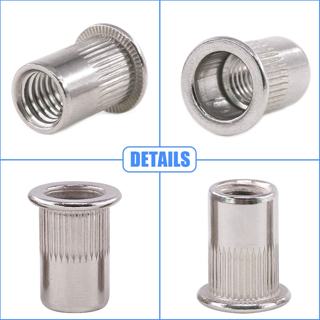 Glarks 50Pcs 304 Stainless Steel M6 Flat Head Threaded Rivetnut Insert Nutsert Rivet Nut Set (M6) image number 4
