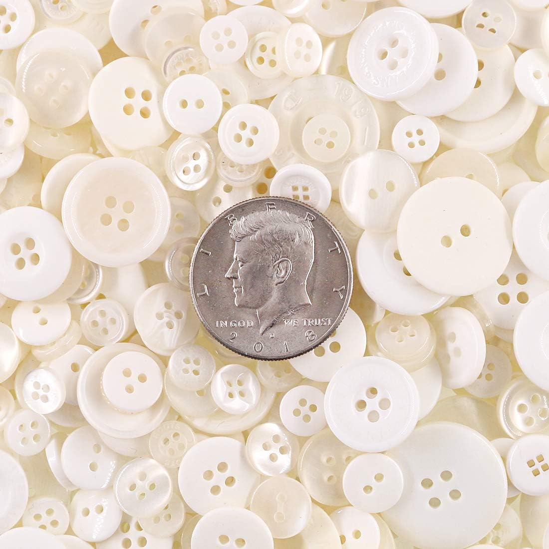 (White) - Swpeet 1000Pcs Christmas White Craft Buttons, 2 and 4 Holes White round Craft Resin Sewing Buttons Suitable for Christmas Sewing Decorations, Art & Crafts Projects DIY Decoration - White image number 1