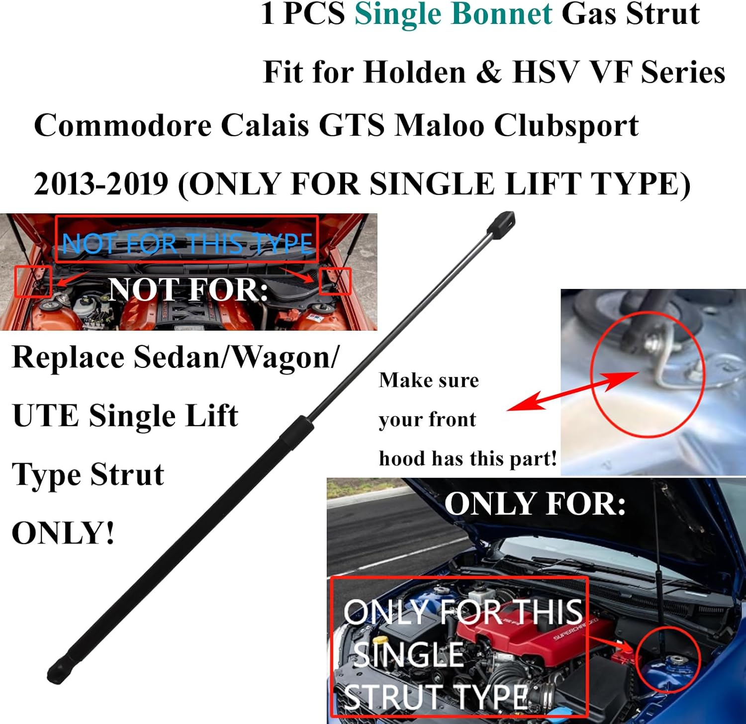 3PCS Wagon Gas Struts Set Fit for Holden VF Series Commodore Calais HSV Clubsport Sportwagon 2013-2019-1X Single Lift Type for Bonnet+ 2 for Tailgate Boot Liftgate Supports Shocks image number 4