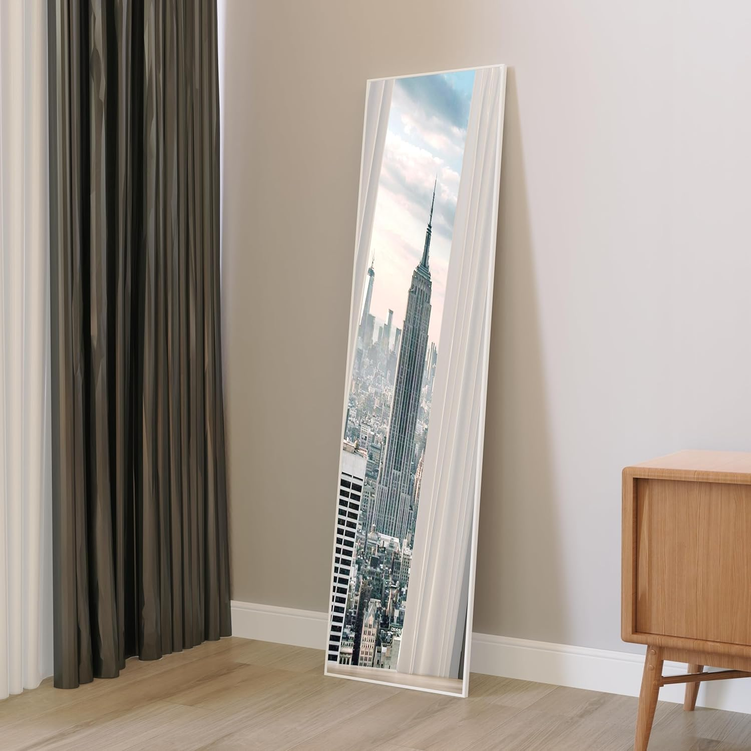 ANYHI over the Door Mirror, 120X30Cm Wall Mirror Full Length, White Mirror Full Length, Door Hanging Mirror, Full Body Mirror for Door, Wall Mounted Mirror for Bedroom Bathroom image number 3